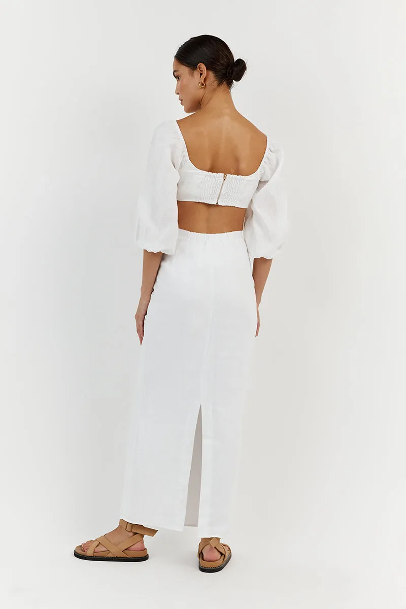 LILAH SLEEVED WHITE LINEN CROP TOP sold by Dissh product image thumbnail 4