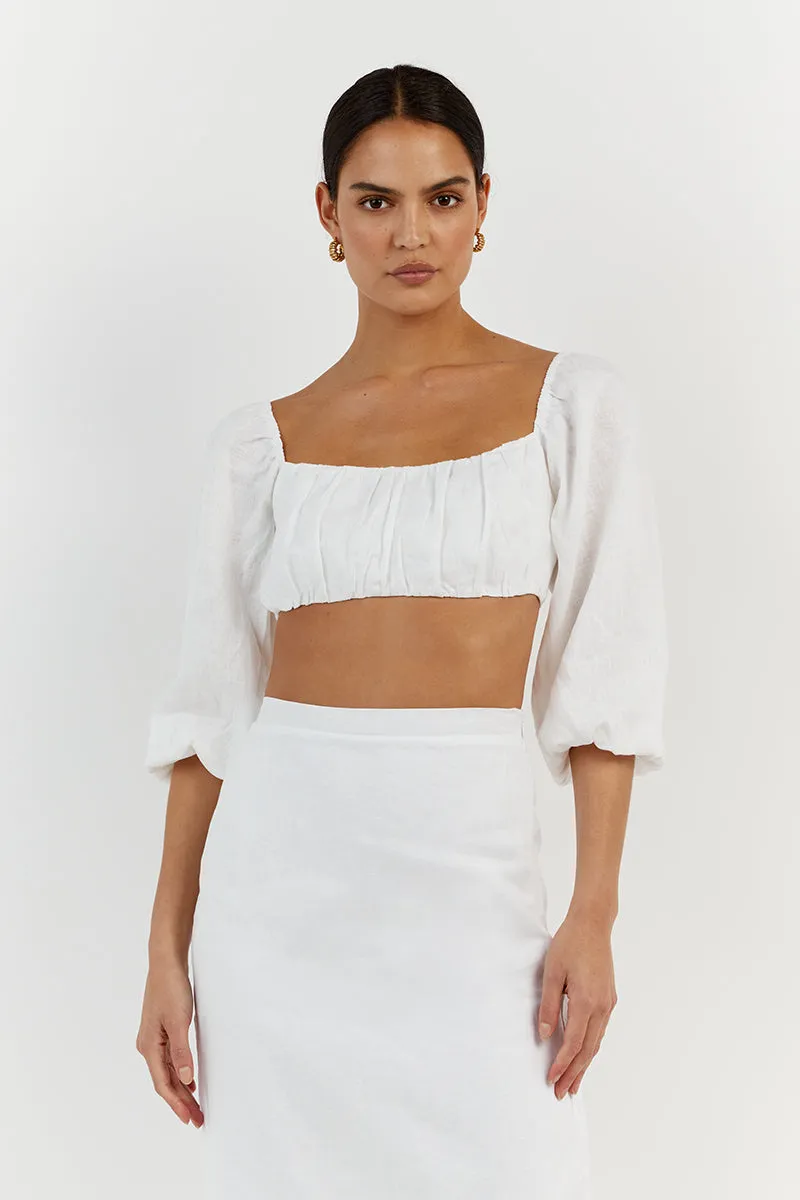 LILAH SLEEVED WHITE LINEN CROP TOP sold by Dissh product image thumbnail 2