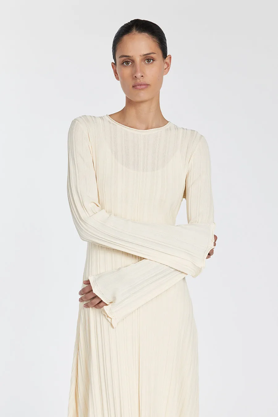 SYLVIA CREAM KNIT MIDI DRESS sold by Dissh product image thumbnail 3