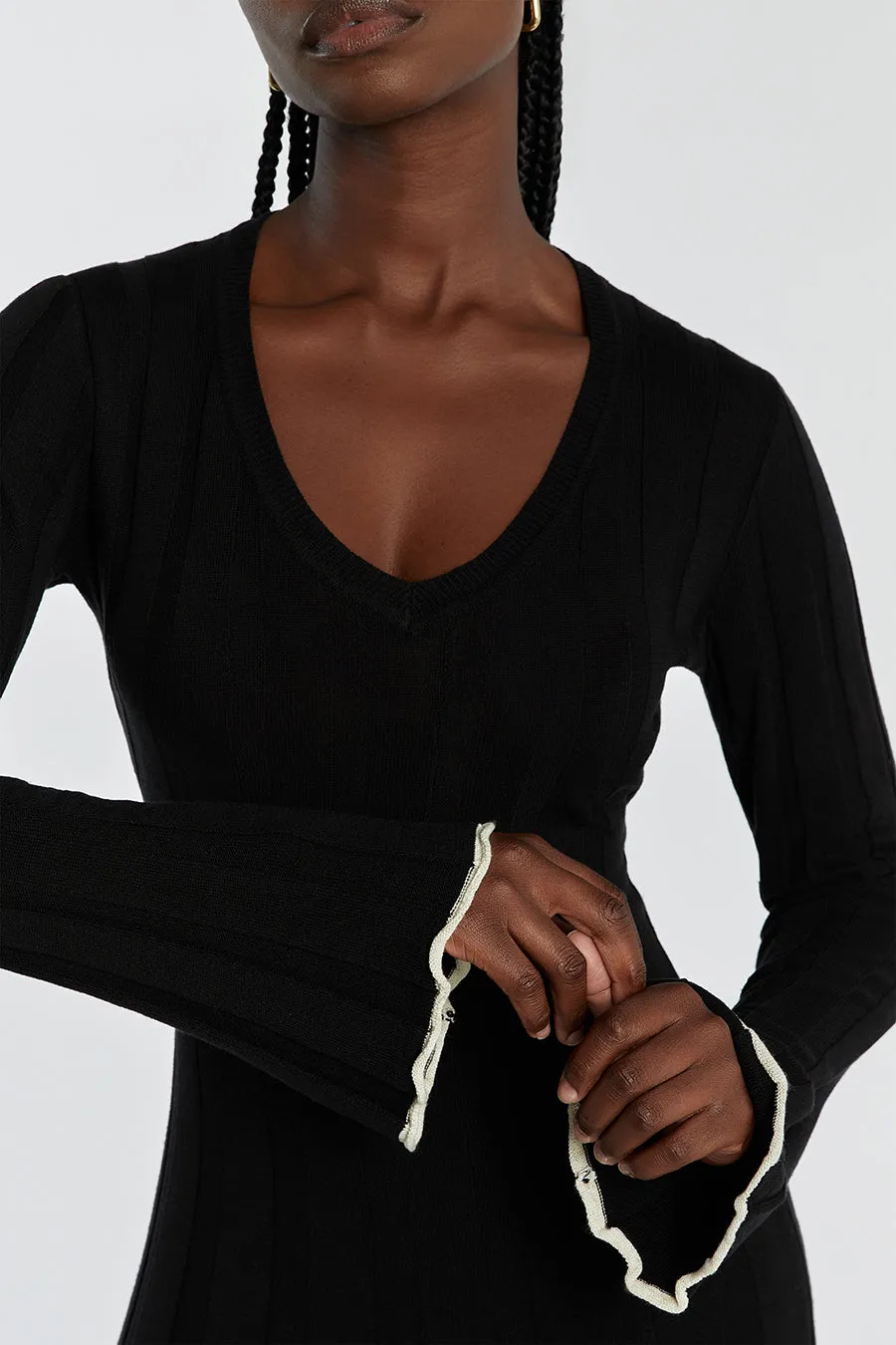 FLORA BLACK V NECK KNIT MIDI DRESS | Parallel FLORA BLACK V NECK KNIT MIDI DRESS | Parallel
