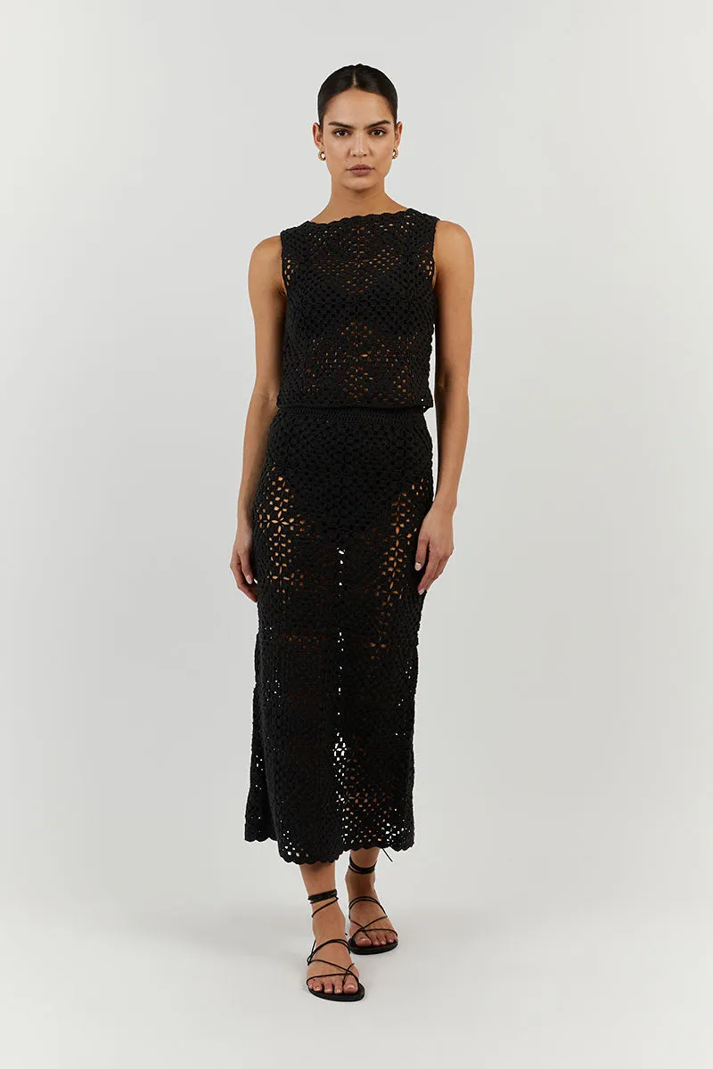 CLOVER BLACK CROCHET MIDI SKIRT sold by Dissh