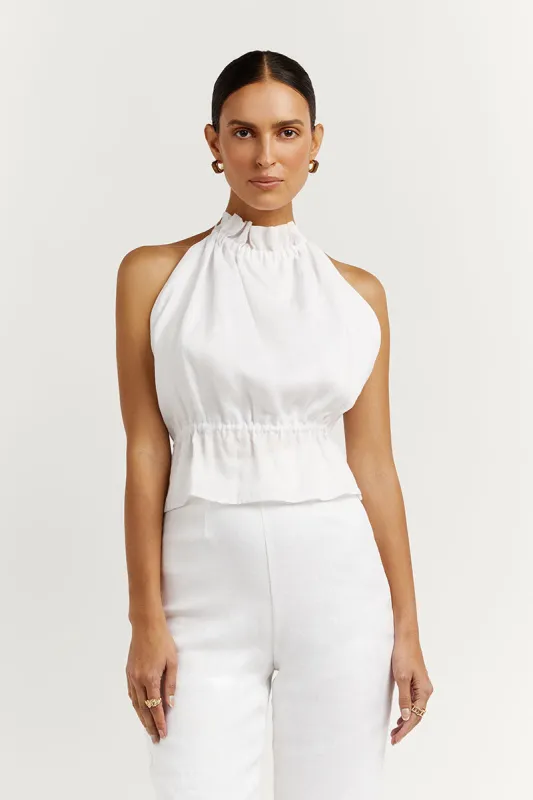AISLE WHITE RAMIE BACKLESS TOP sold by Dissh