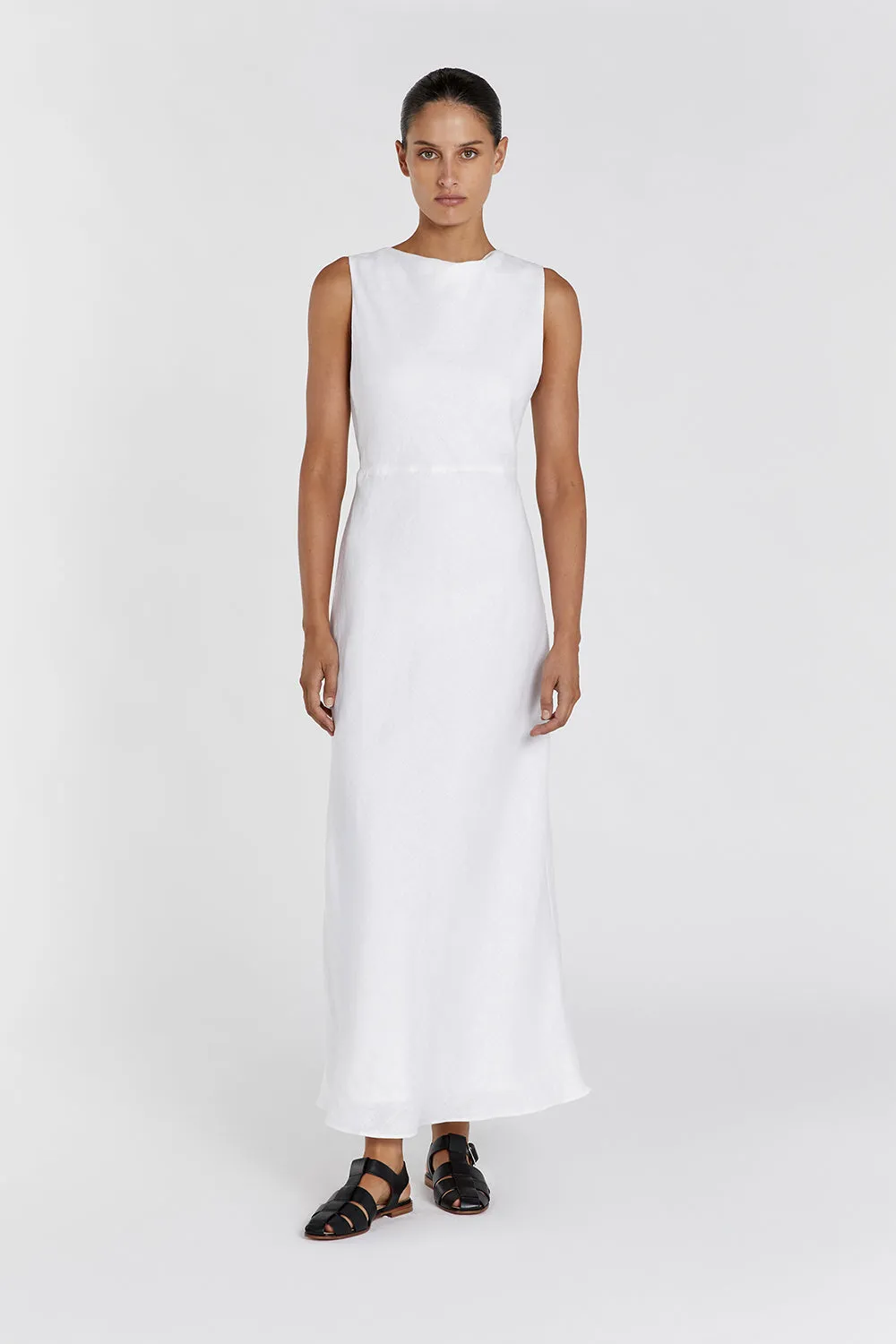 HARMONY WHITE LINEN MAXI DRESS sold by Dissh