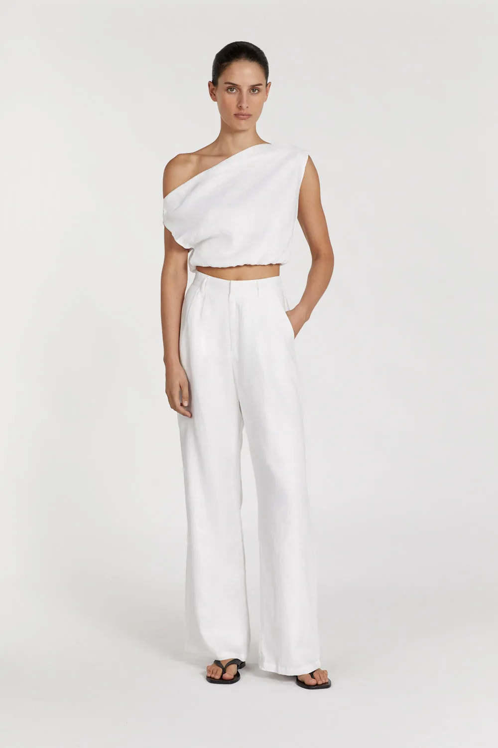 CASS WHITE LINEN CROP TOP sold by Dissh