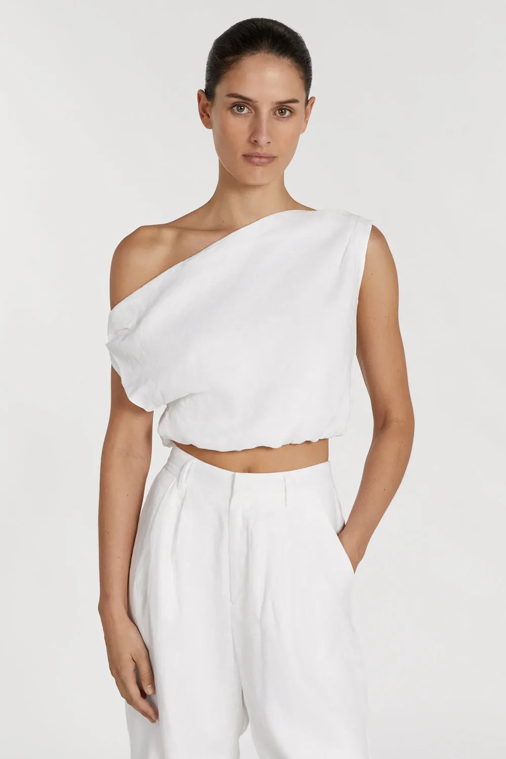 CASS WHITE LINEN CROP TOP sold by Dissh product image thumbnail 2