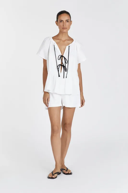 DEL WHITE LINEN SLEEVED TOP made by Dissh