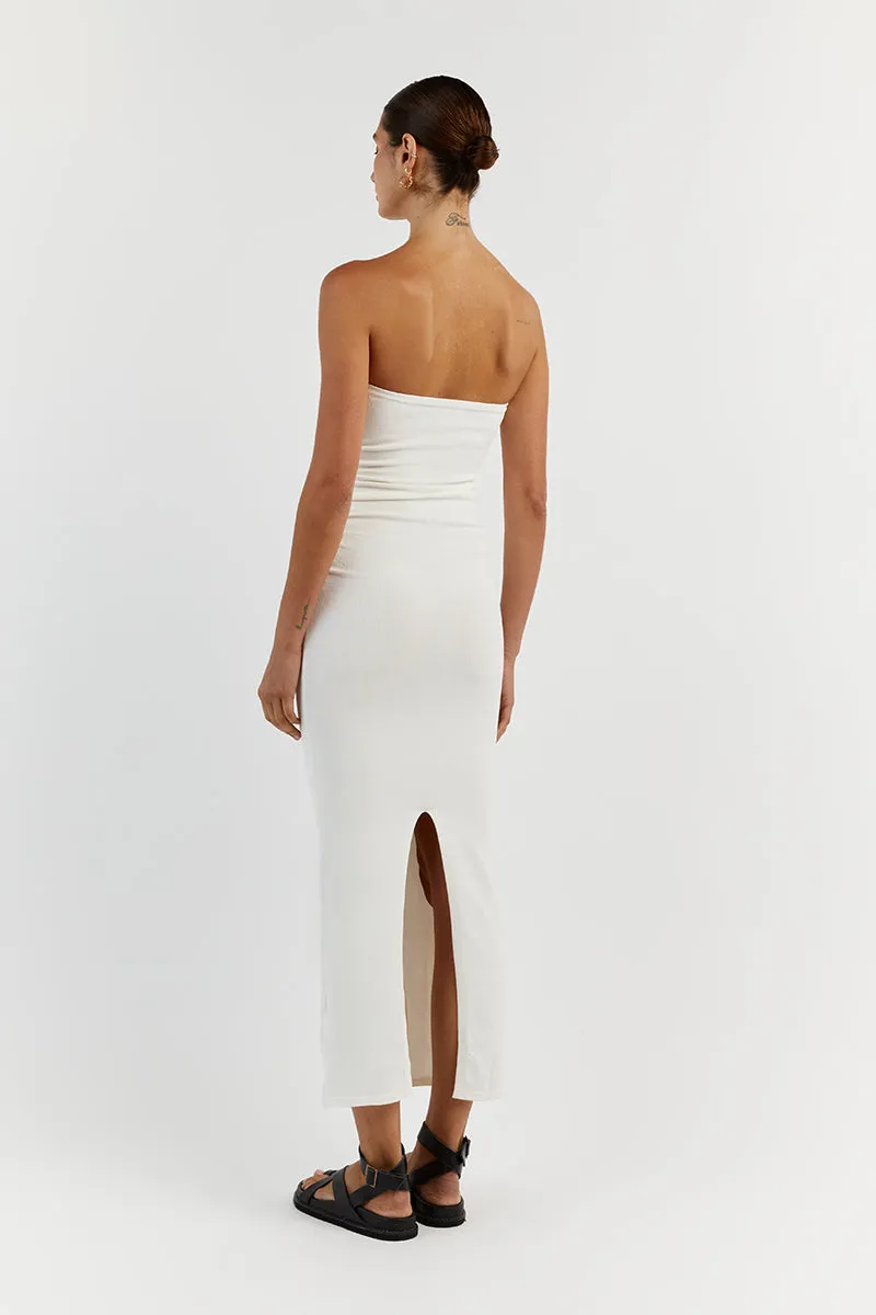 CARRIE OFF WHITE RUCHED MIDI DRESS sold by Dissh product image thumbnail 4