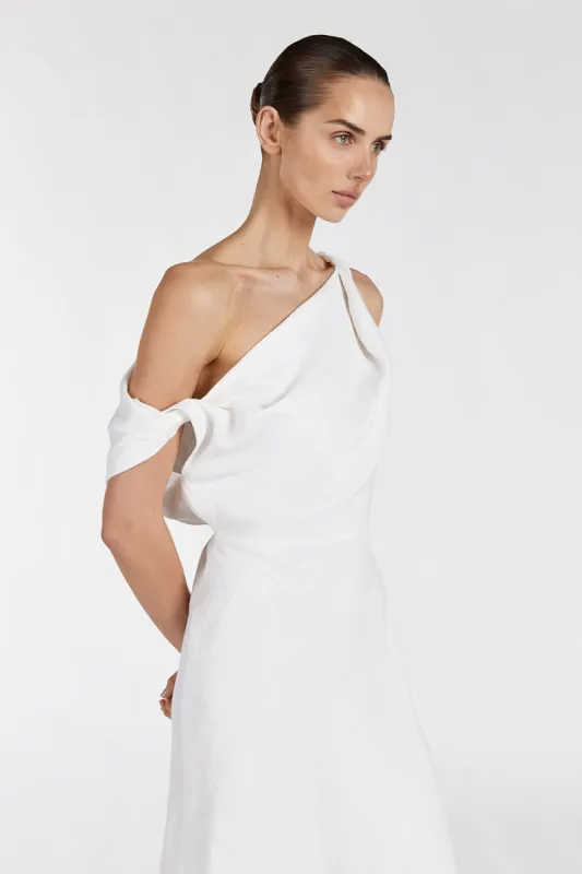 joelle white linen midi dress JOELLE WHITE LINEN MIDI DRESS