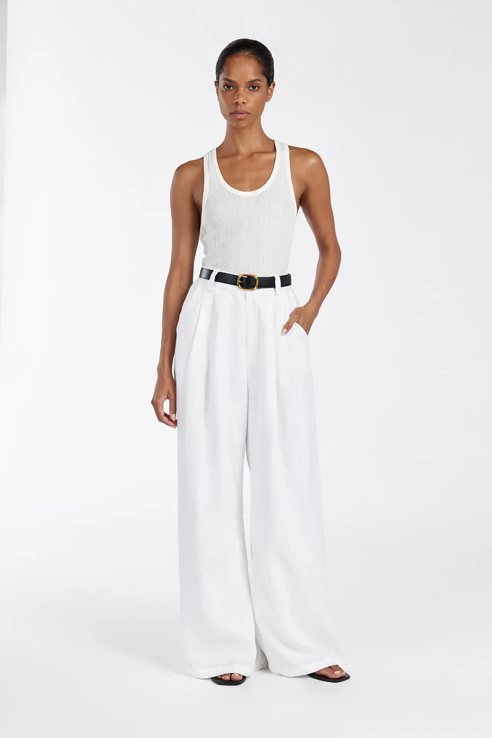 ALMA WHITE TEXTURED SCOOP KNIT TANK sold by Dissh