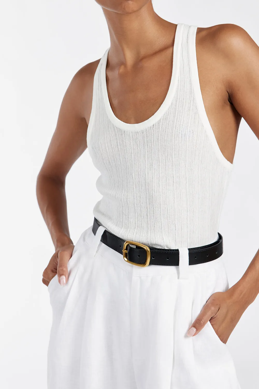 ALMA WHITE TEXTURED SCOOP KNIT TANK sold by Dissh product image thumbnail 5