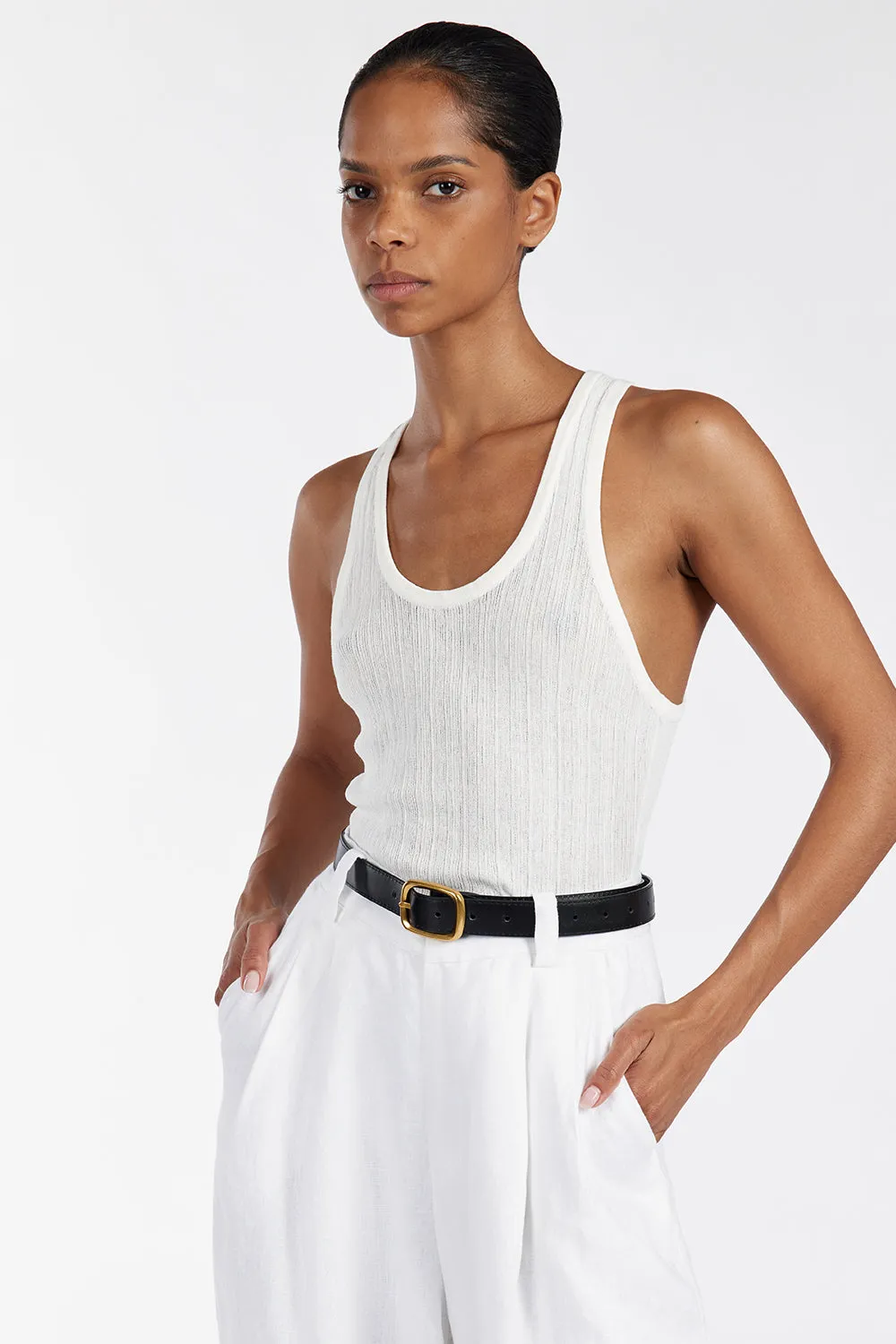 ALMA WHITE TEXTURED SCOOP KNIT TANK sold by Dissh product image thumbnail 2