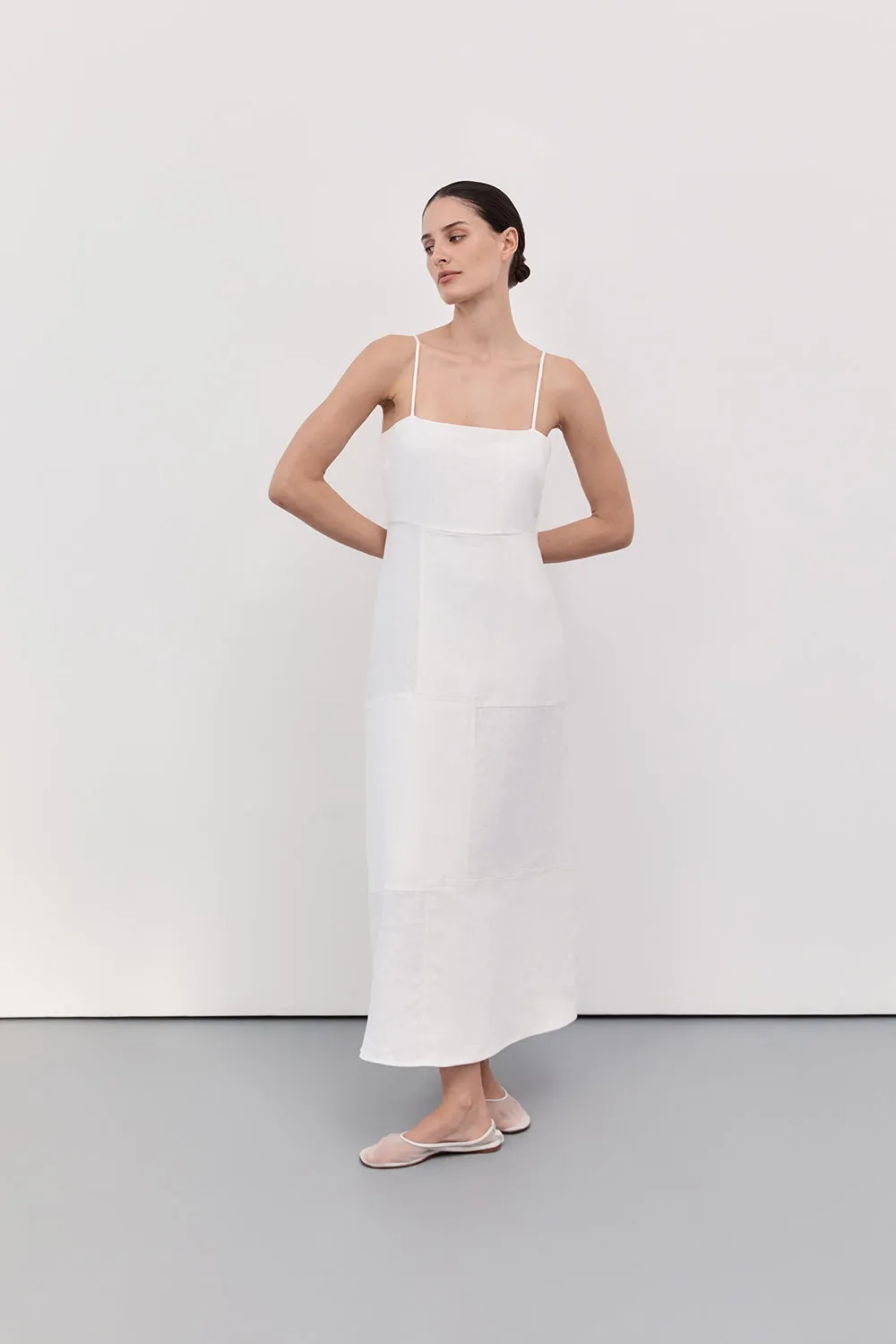 CATIE WHITE PATCHWORK MIDI DRESS sold by Dissh