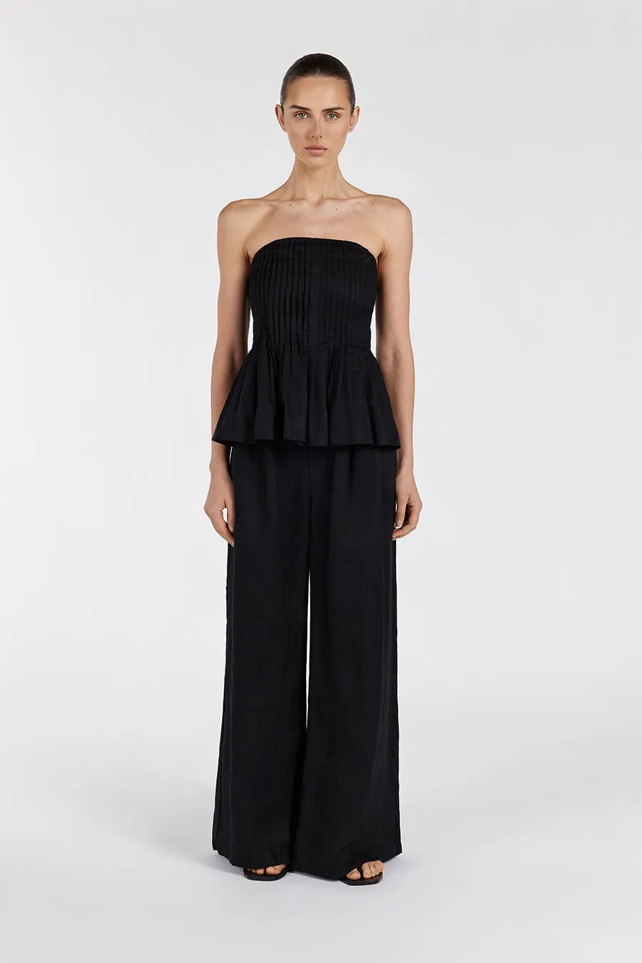 PAIGE BLACK LINEN STRAPLESS TOP sold by Dissh