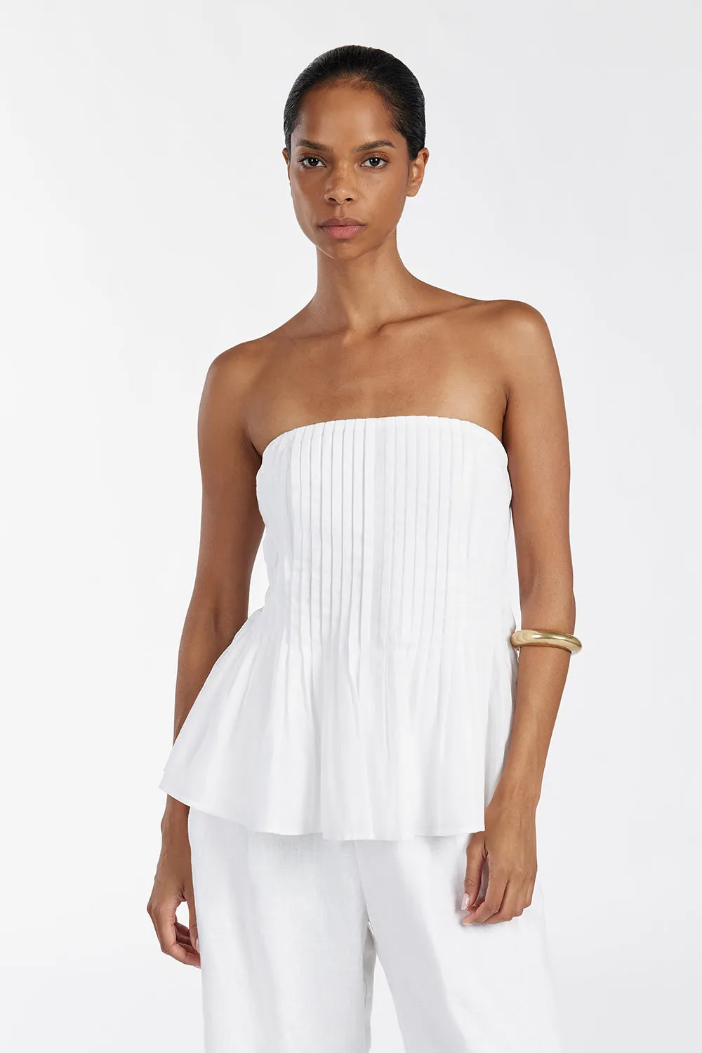 PAIGE WHITE LINEN STRAPLESS TOP sold by Dissh product image thumbnail 3
