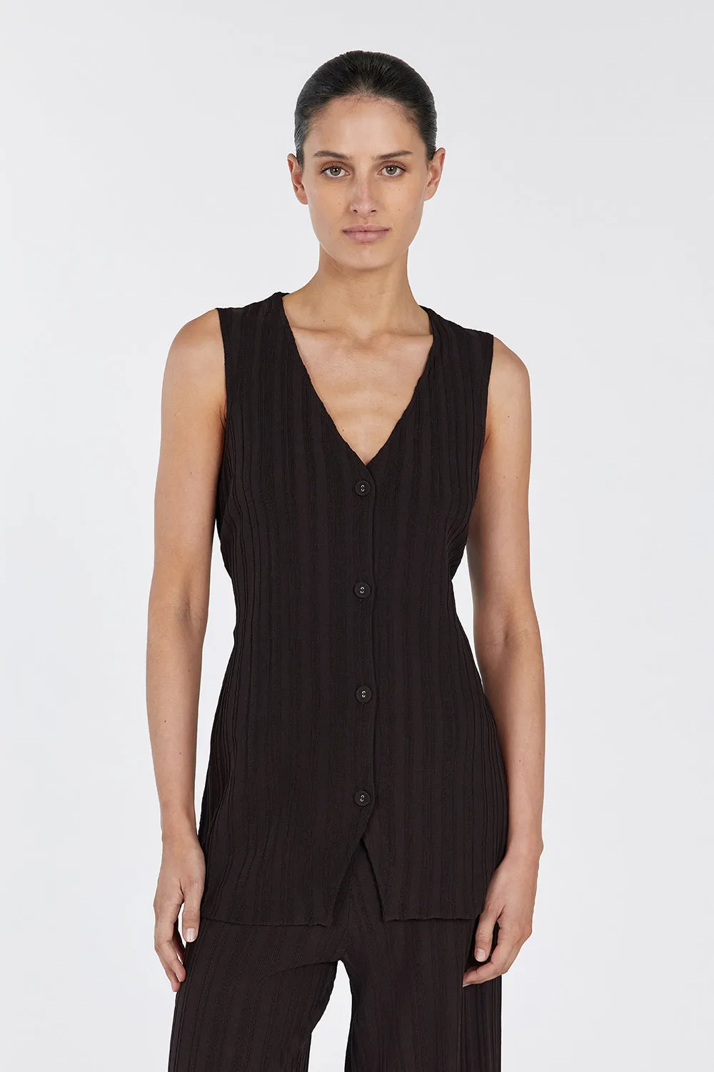 SYLVIA BITTER CHOC LONGLINE VEST sold by Dissh product image thumbnail 2