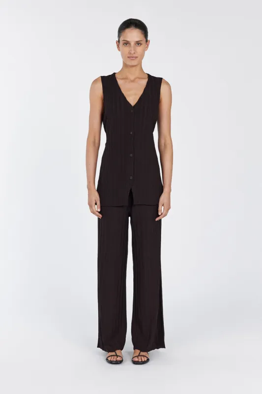 SYLVIA BITTER CHOC LONGLINE VEST sold by Dissh