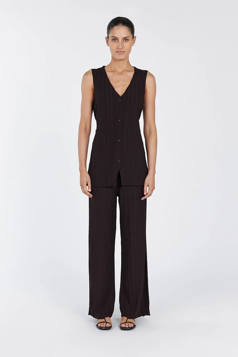 SYLVIA BITTER CHOC KNIT PANT sold by Dissh