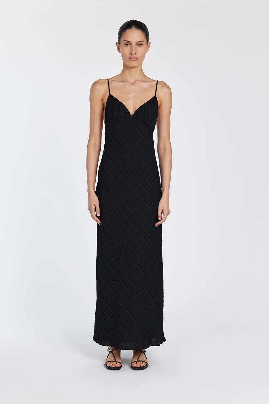 LOZ BLACK SLIP MIDI DRESS sold by Dissh