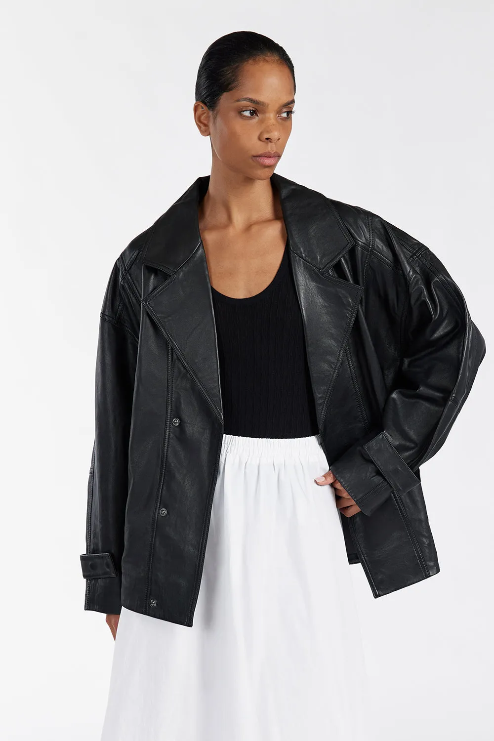 MARGOT BLACK OVERSIZED LEATHER JACKET sold by Dissh product image thumbnail 3