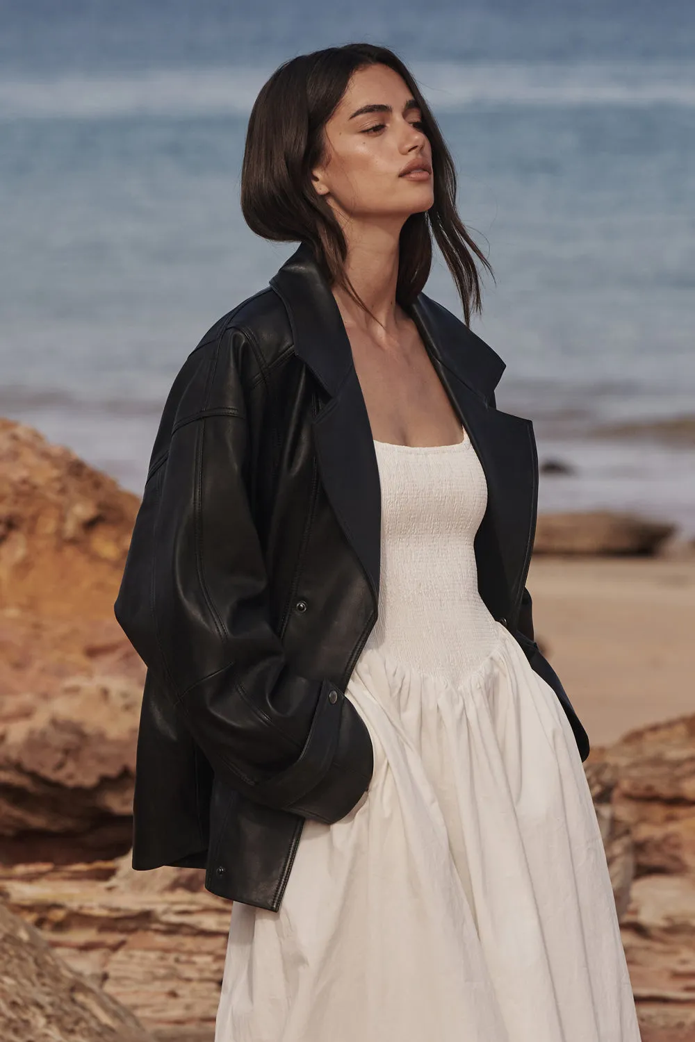 MARGOT BLACK OVERSIZED LEATHER JACKET sold by Dissh