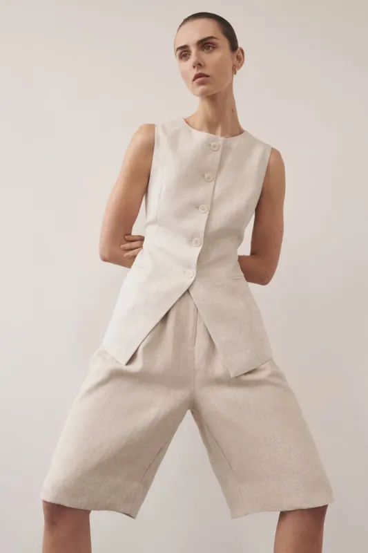 ALESSIA NATURAL LINEN VEST sold by Dissh