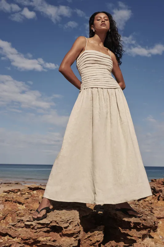 REECE NATURAL LINEN MIDI DRESS sold by Dissh