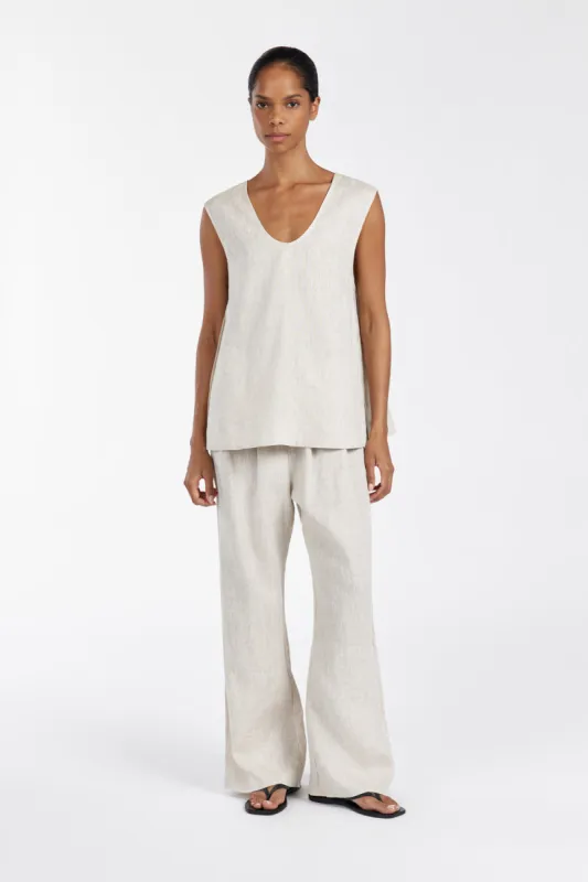 ANA NATURAL LINEN SCOOP TOP sold by Dissh