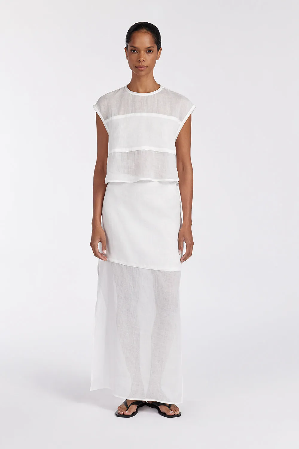 KAI WHITE RAMIE MIDI SKIRT sold by Dissh