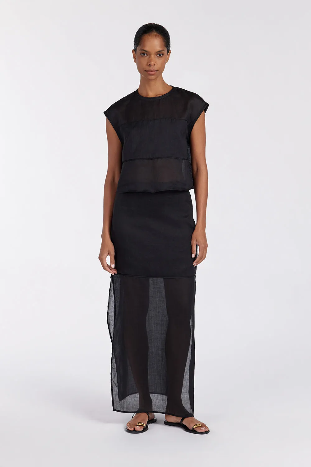 KAI BLACK RAMIE MIDI SKIRT sold by Dissh