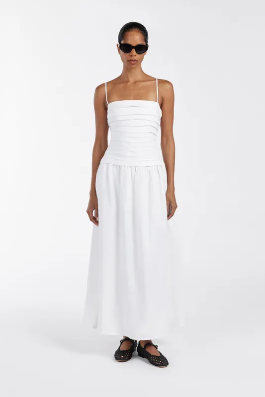 REECE WHITE LINEN MIDI DRESS sold by Dissh
