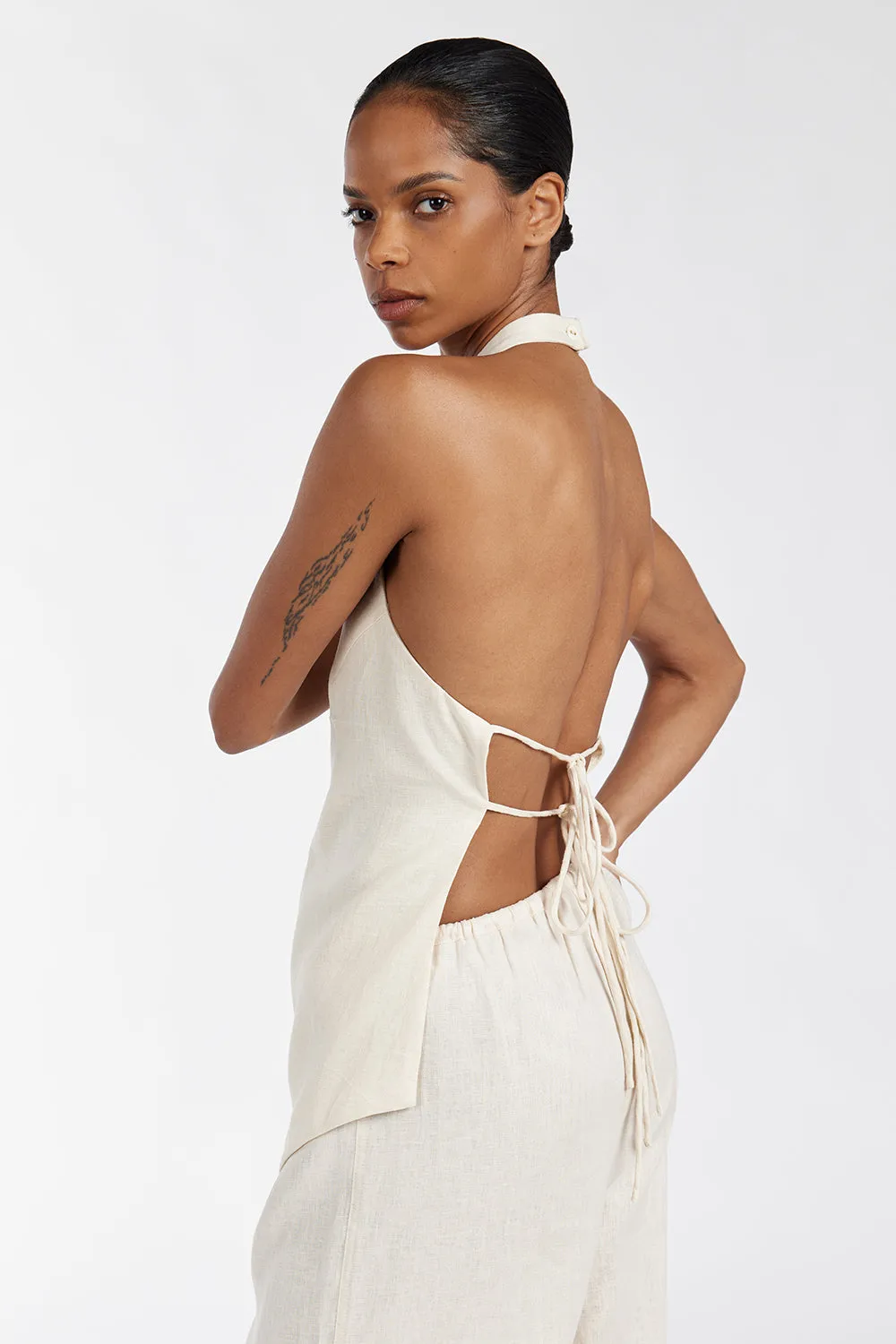 SERENA CREAM LINEN HALTER TOP sold by Dissh product image thumbnail 2