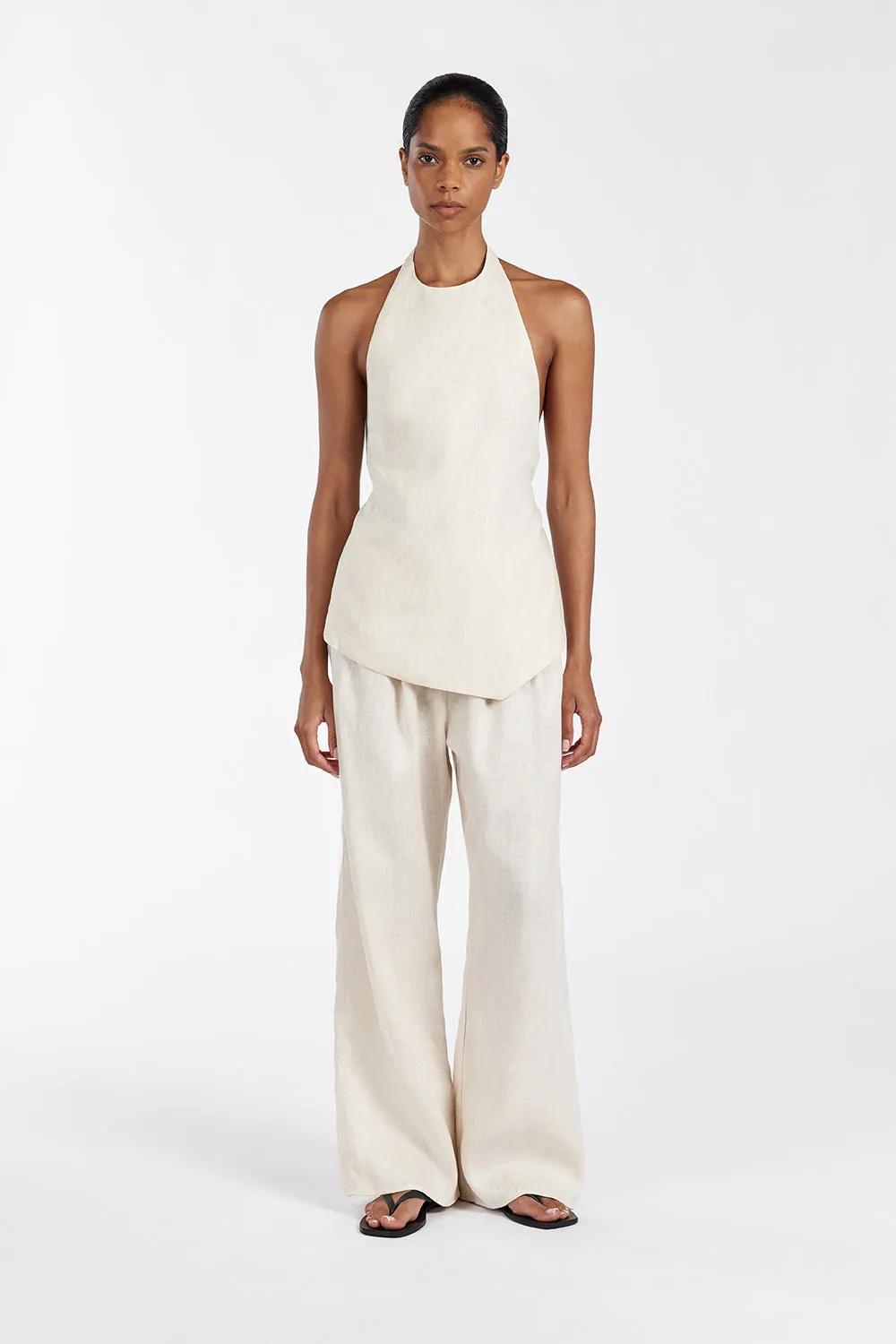 SERENA CREAM LINEN HALTER TOP sold by Dissh