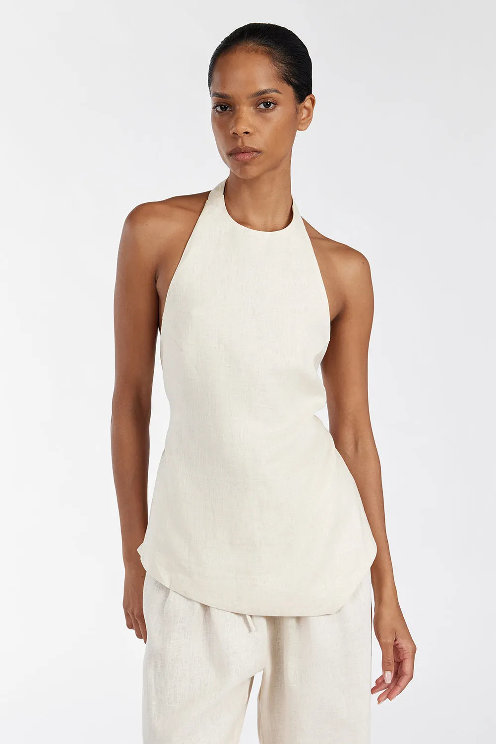 SERENA CREAM LINEN HALTER TOP sold by Dissh product image thumbnail 5