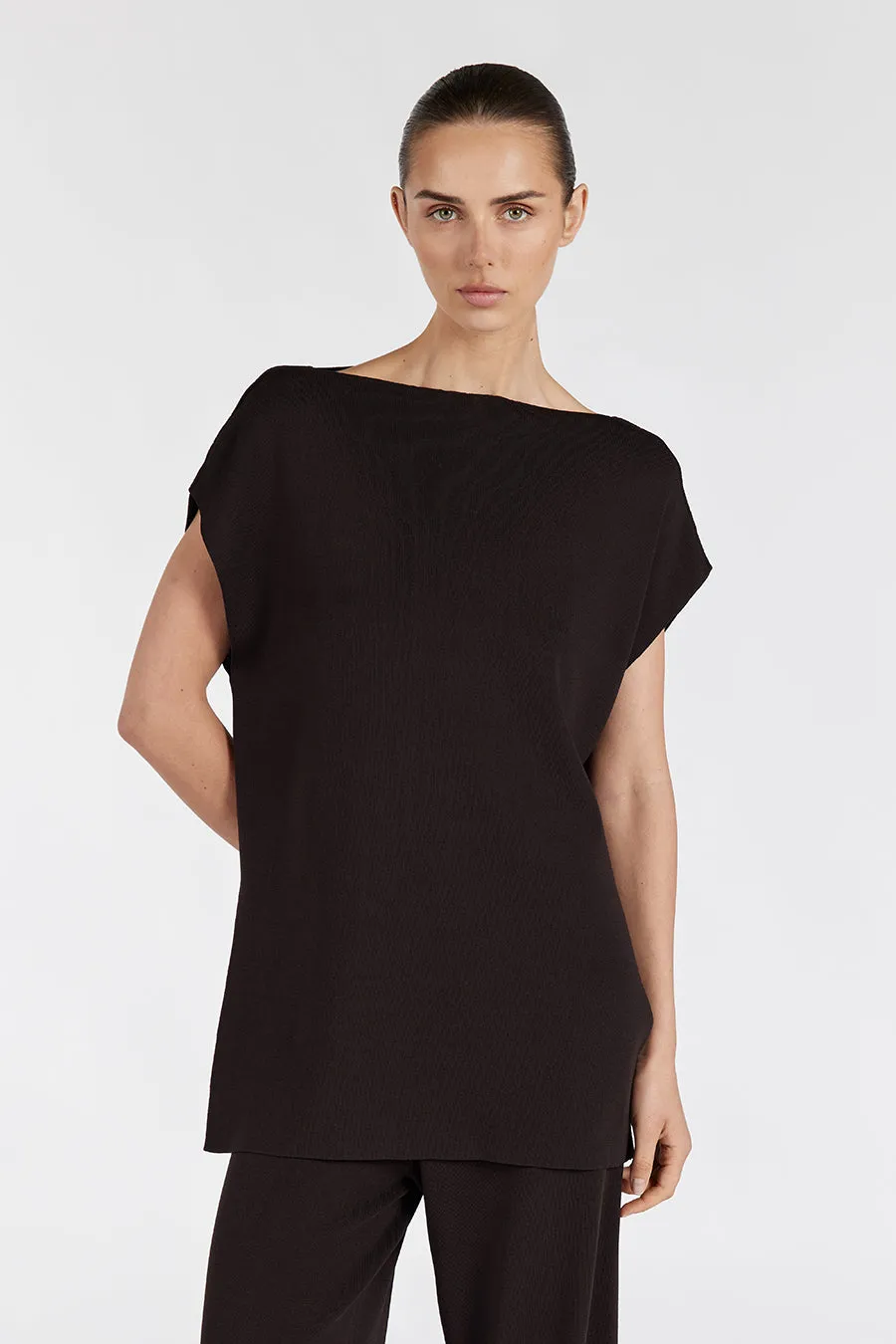 MABLE BITTER CHOC LONGLINE KNIT TOP sold by Dissh product image thumbnail 2