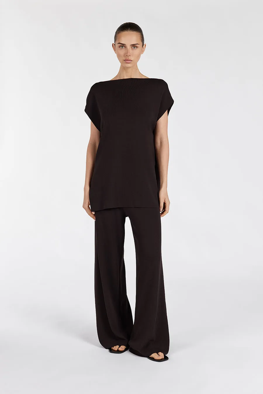 MABLE BITTER CHOC KNIT PANT sold by Dissh