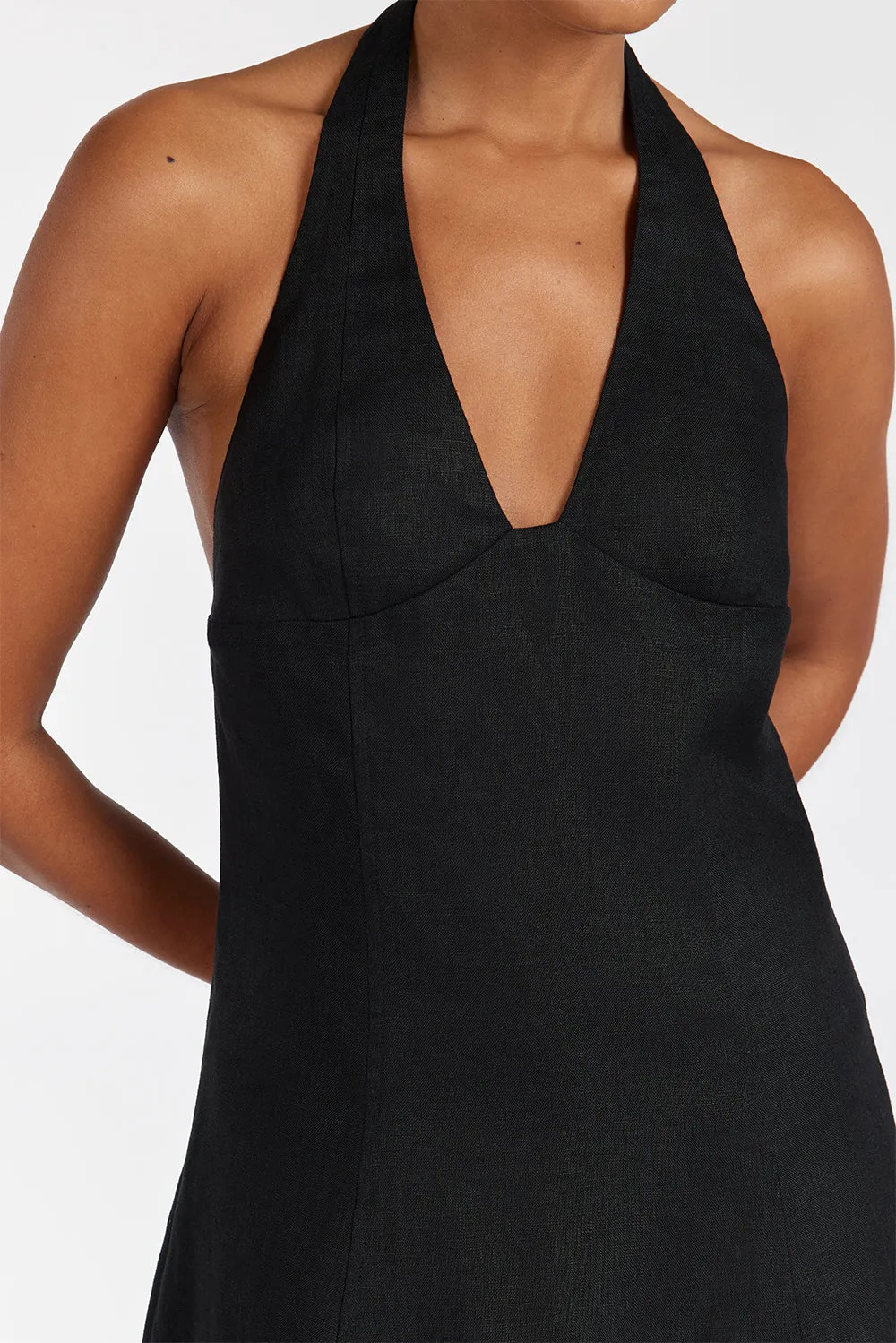 AUDREY BLACK HALTER LINEN MIDI DRESS sold by Dissh product image thumbnail 5