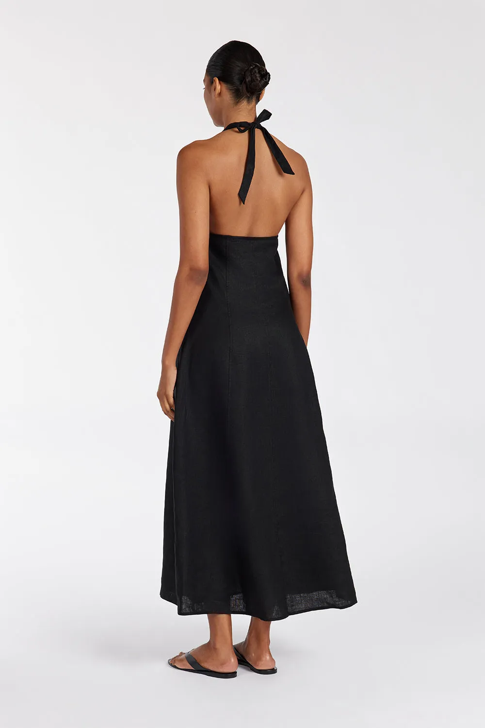 AUDREY BLACK HALTER LINEN MIDI DRESS sold by Dissh product image thumbnail 4