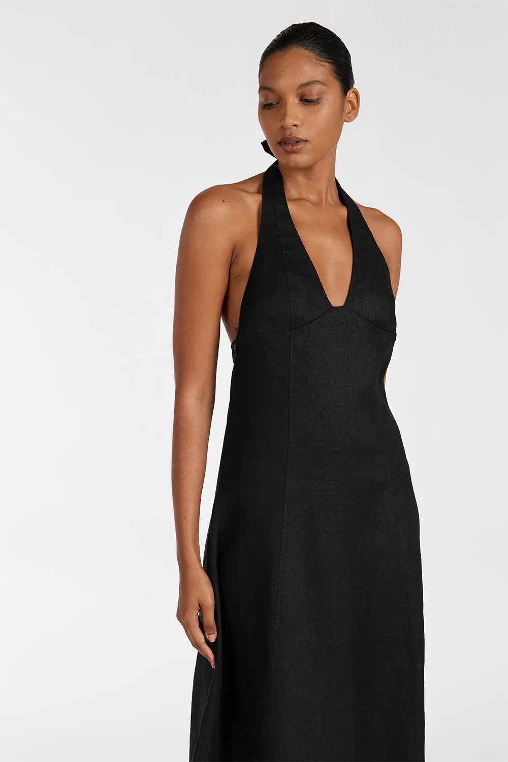 AUDREY BLACK HALTER LINEN MIDI DRESS sold by Dissh product image thumbnail 2
