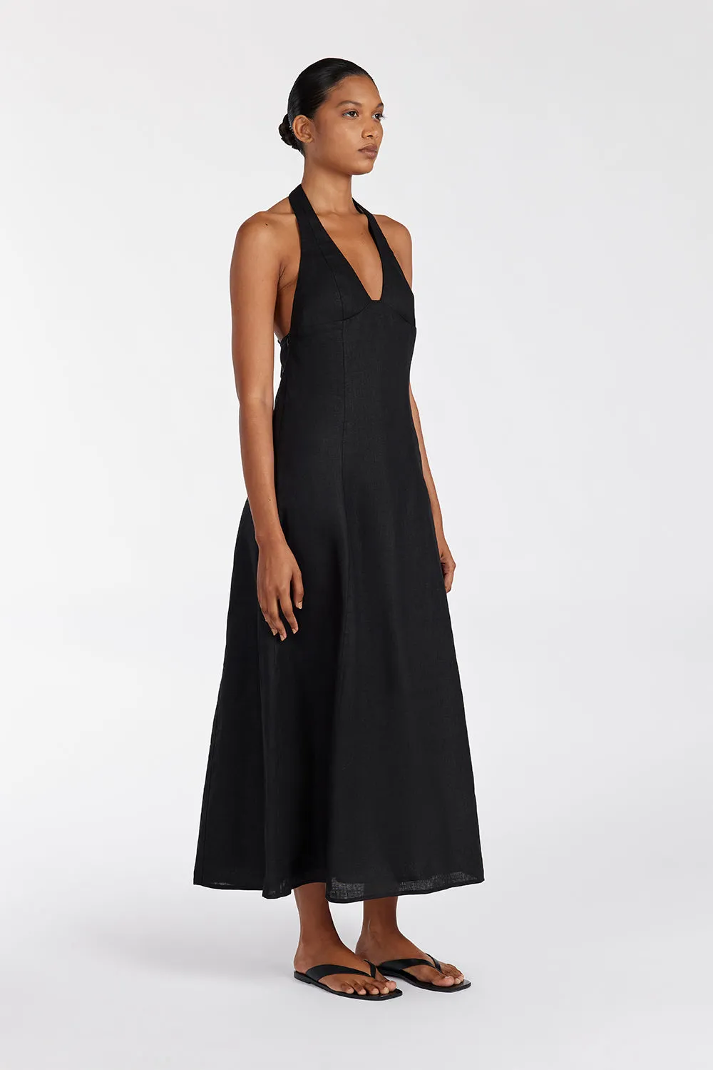 AUDREY BLACK HALTER LINEN MIDI DRESS sold by Dissh product image thumbnail 3