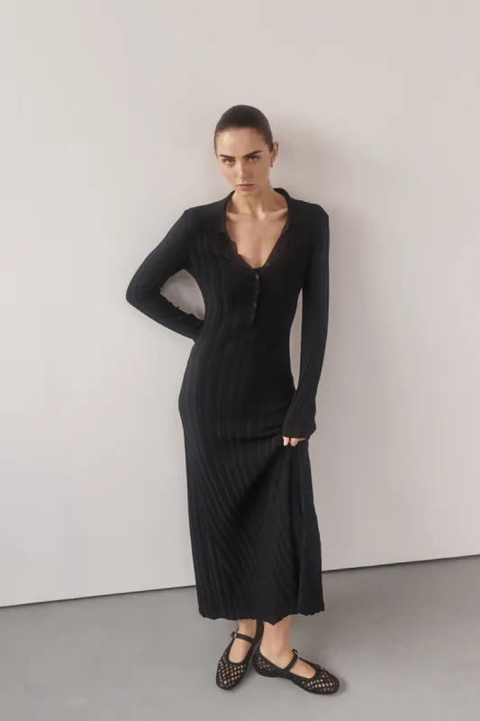 SYLVIA BLACK POLO KNIT MIDI DRESS sold by Dissh