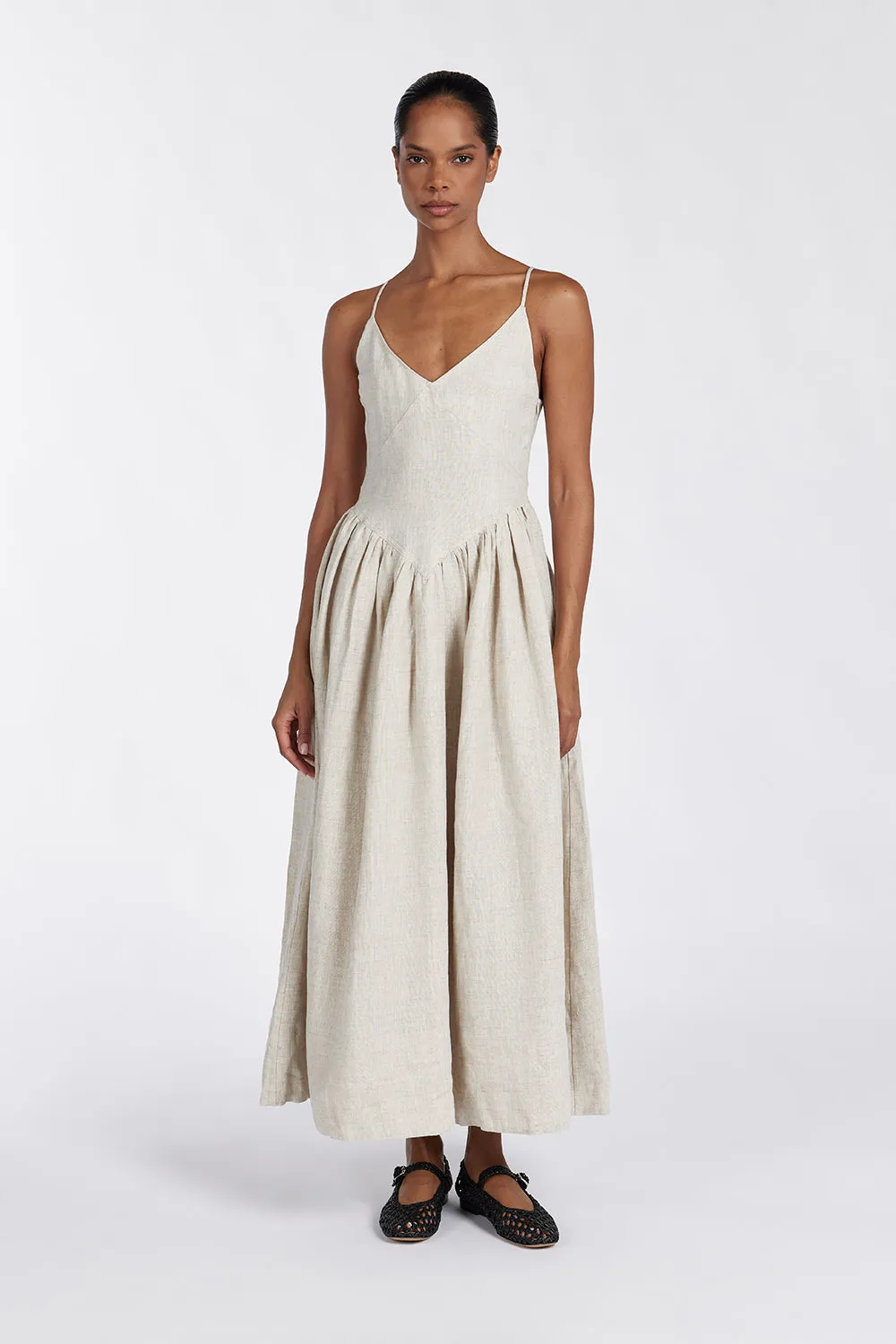 LEXI NATURAL LINEN MIDI DRESS sold by Dissh