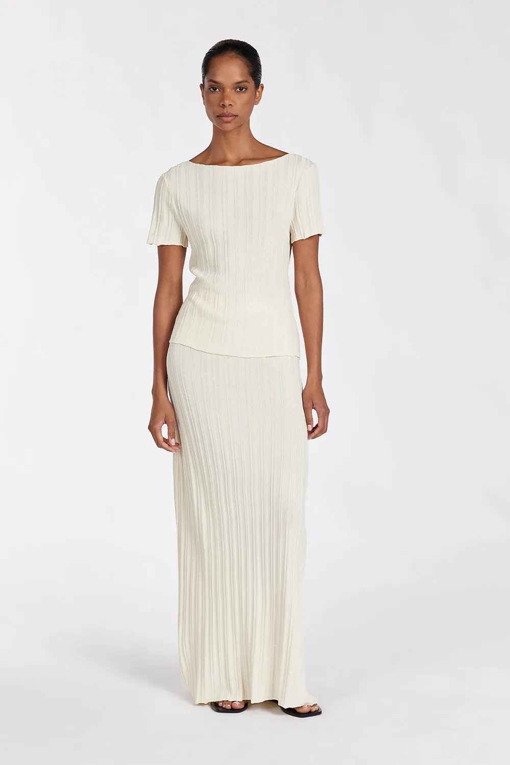 SYLVIA CREAM KNIT MIDI SKIRT sold by Dissh