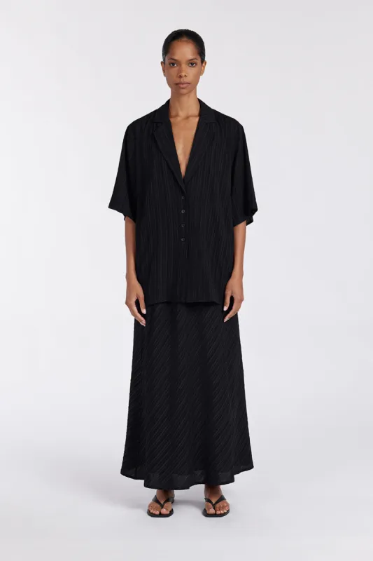 LOZ BLACK DRAWSTRING MIDI SKIRT sold by Dissh