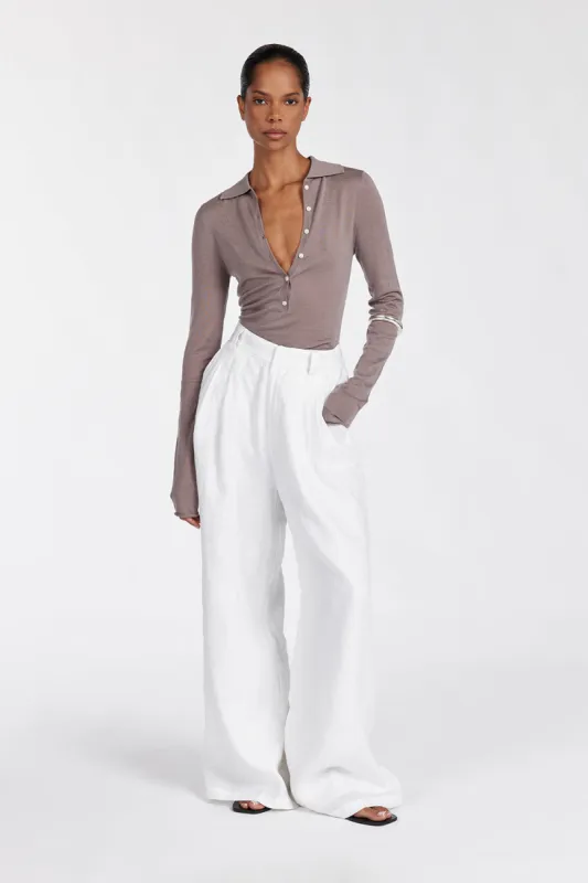 JANE TAUPE MERINO POLO KNIT TOP sold by Dissh