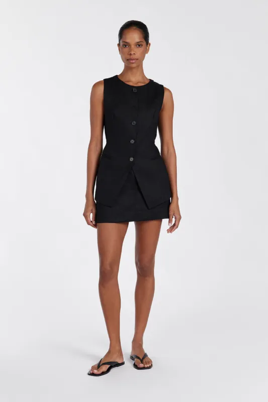 BLOOM BLACK LINEN MINI SKIRT sold by Dissh