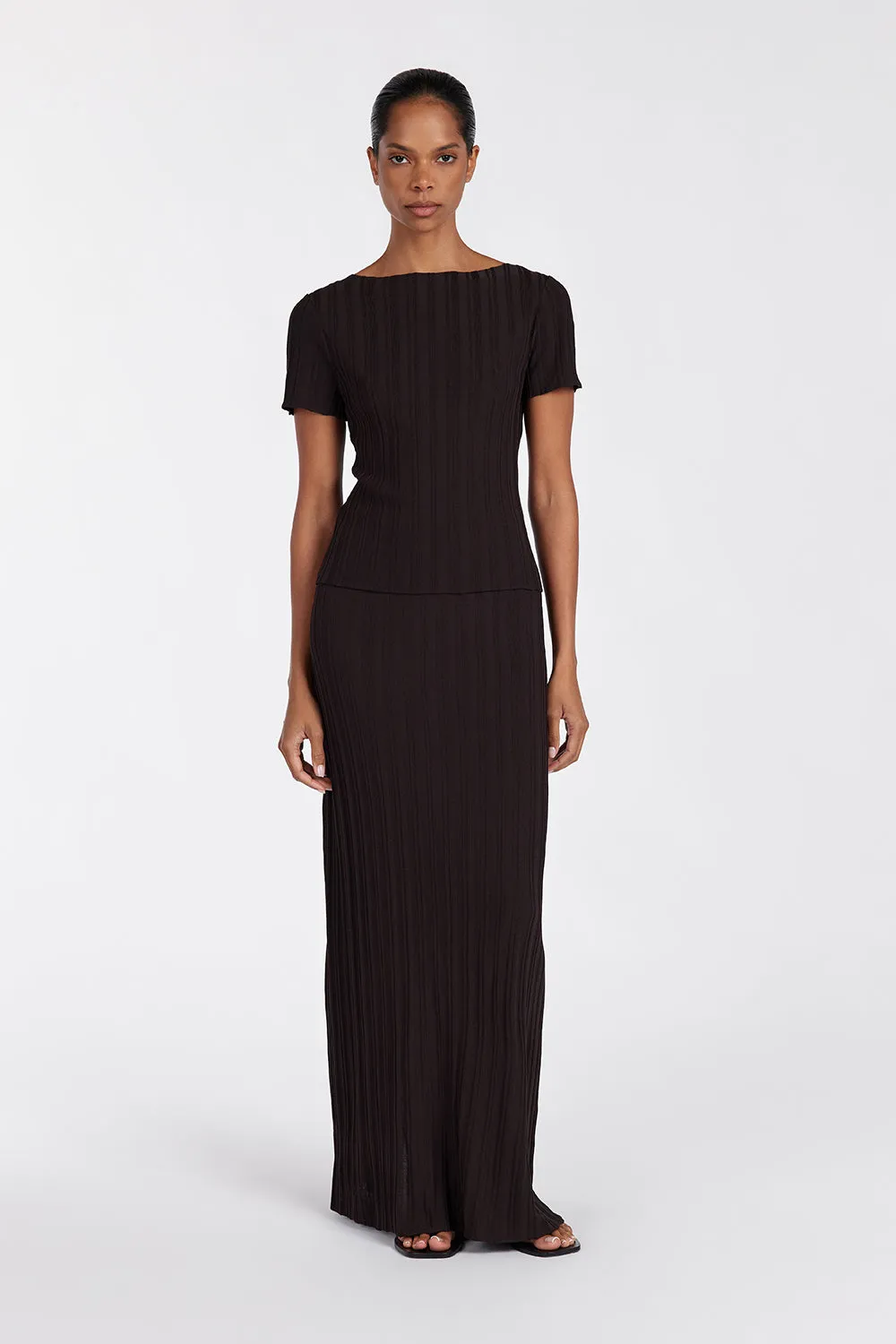 SYLVIA BITTER CHOC KNIT MIDI SKIRT sold by Dissh product image thumbnail 2