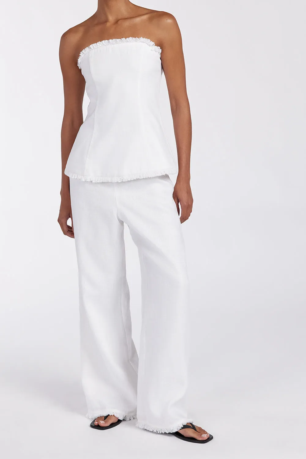 ZAHARA WHITE LINEN FRINGED PANT sold by Dissh product image thumbnail 2