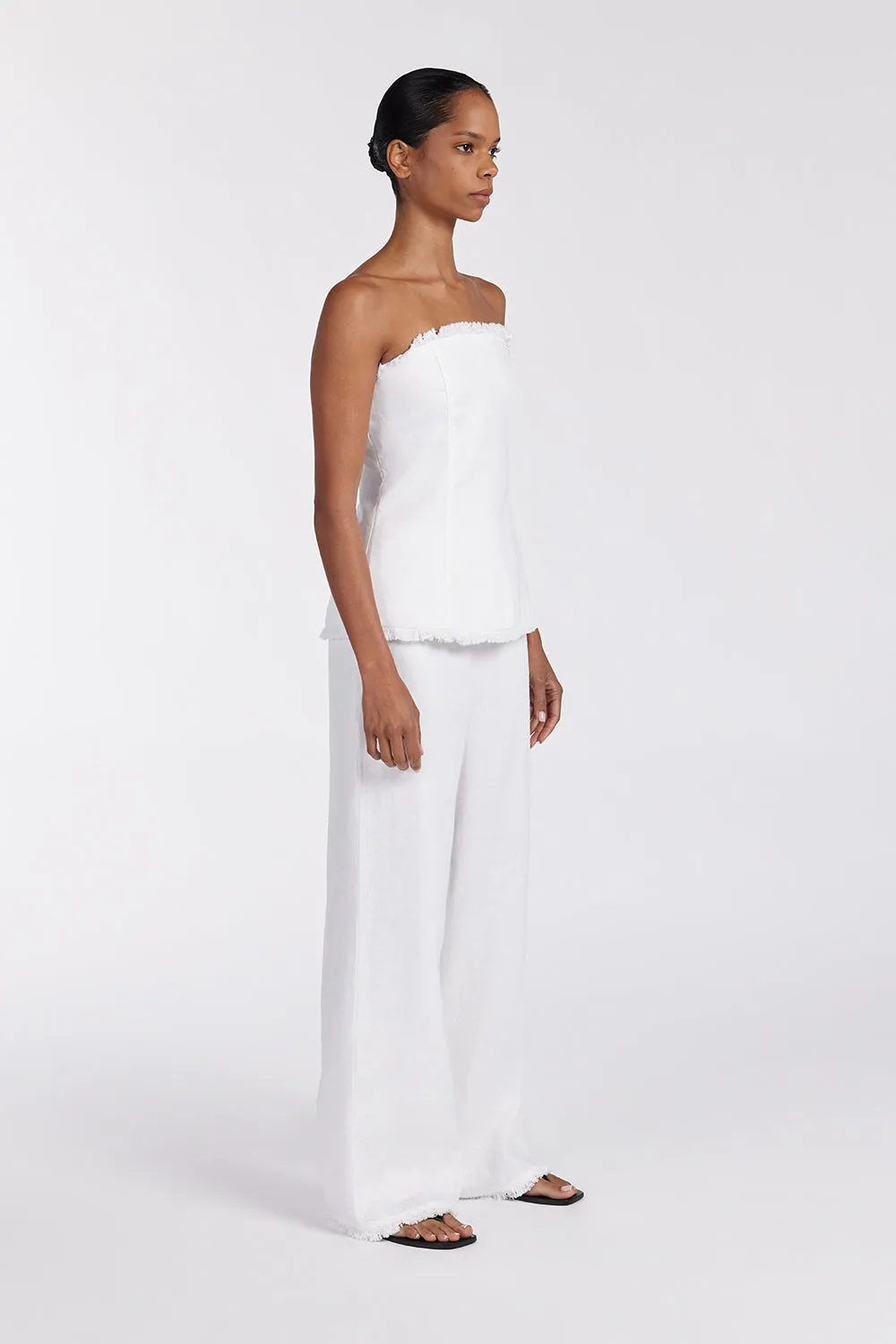 ZAHARA WHITE LINEN FRINGED PANT sold by Dissh product image thumbnail 3