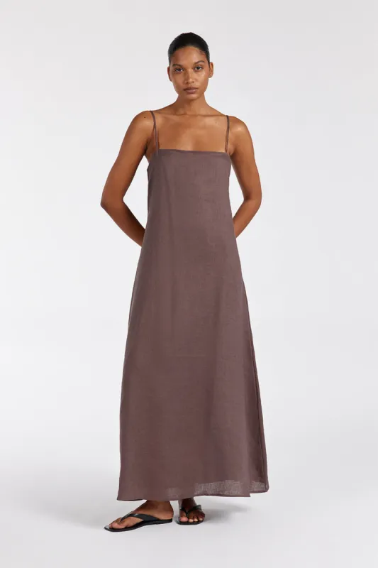 JEM CHOC LINEN MAXI DRESS sold by Dissh