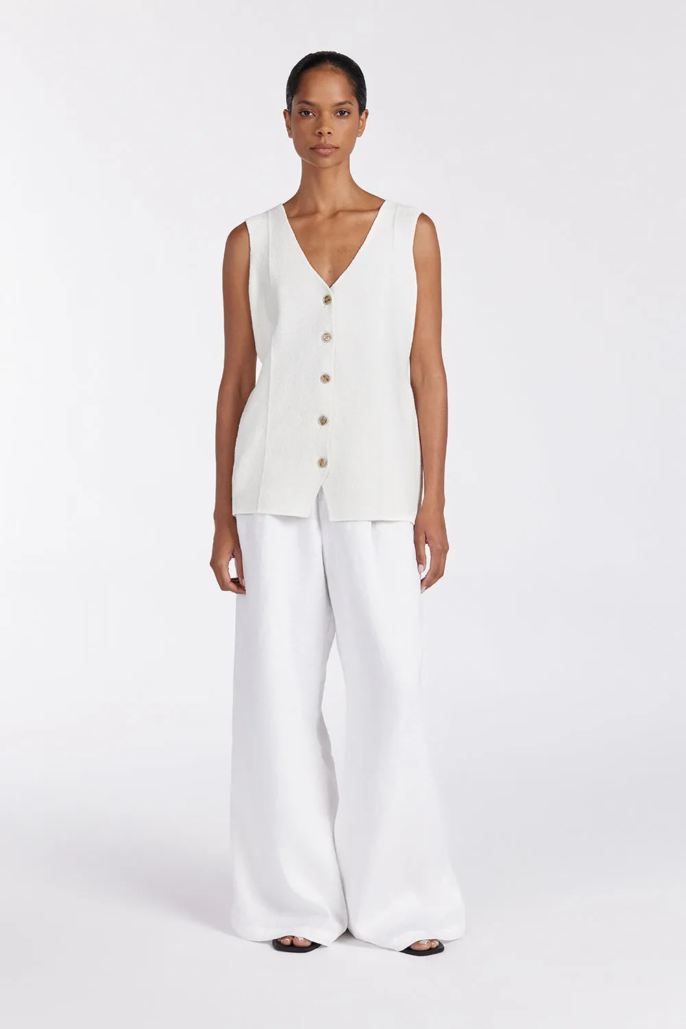 LISA OFF WHITE TAILORED KNIT VEST sold by Dissh